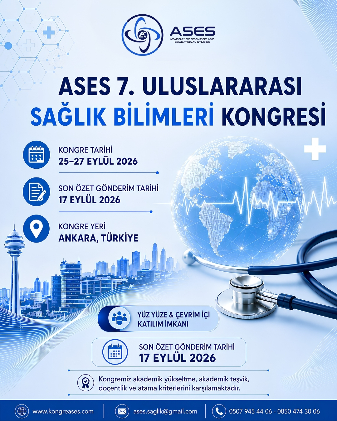 ASES VII. Uluslararası Sağlık Bilimleri Kongresi | 25–27 Eylül 2026 | Ankara & Online